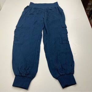 Cinq A Sept Giles Cupro Cropped Cargo Jogger Pants Blue Womens Size‎ Small Ankle
